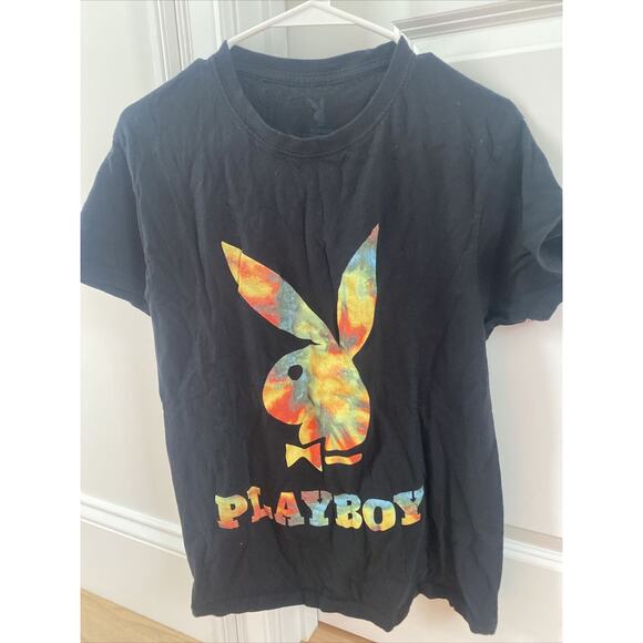 Playboy Magazine Official Bunny Logo Tie Dye Graphics Black T-Shirt Medium - Picture 1 of 8